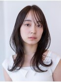 20代30代大人かわいい小顔くびれレイヤーカット黒髪前髪韓国風
