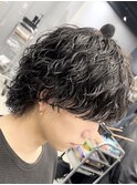 仙台波巻きパーマメンズマッシュセンターパートゆるめ強め30代◆