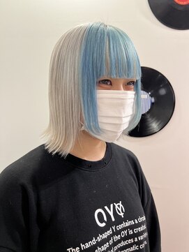 デート 下北沢(DATE) ダブルカラーケアブリーチハイトーンベージュレイヤーボブ