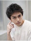 ビジネスショートツイストスパイラルパーマツーブロック刈り上げ