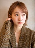 外ハネボブベビーバング似合わせカットレイヤーオレンジベージュ
