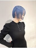 アイスブルー/切りっぱなしボブ/タッセルボブ/ミニボブ/横浜