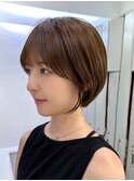斜めバング、小顔ショート、前髪パーマ