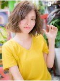斜めバングくせ毛風ゆるふわ小顔前下がりボブc6戸頭20代30代40代