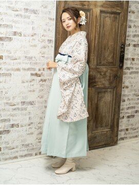 ケアル(Carel) 卒業式袴一式レンタル【白×ネイビー】フラワーレース☆