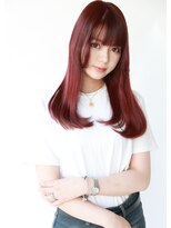 マッシュアンドマッシュアヴェダ ららぽーと福岡店(mash&mash AVEDA) ピンクレッド・フェイスレイヤー・シースルーバング