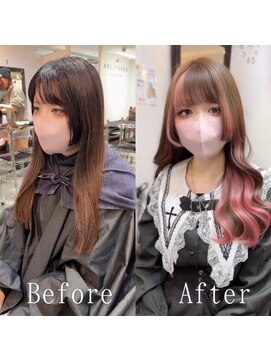 あるじゃんすー 梅田店 ブラウン×ピンク#シールエクステ#チェリーブラウン#韓国#梅田