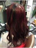 ブリーチなし　濃厚ワインレッド　ブラックメッシュ