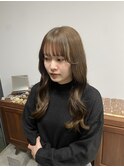 大人可愛い艶カラーオリーブベージュ似合わせ顔まわりカット