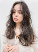 小顔前髪顔周りレイヤー×グレージュカラー デザインカラー