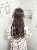 髪リボンハーフアップ