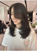 韓国ロングレイヤーカット顔まわり前髪カット