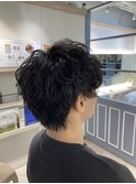 メンズ無造作波巻きレイヤーマッシュ赤羽美容室