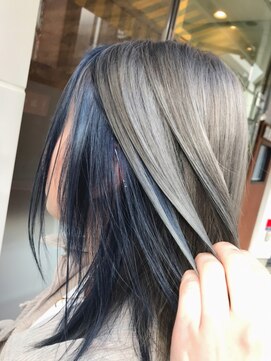 ヘアー ブランコ(hair Blanco) ダメージレスＷカラー＆インナー、グレー～コバルトブルー