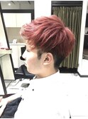 men'sツーブロアップバング×レッド
