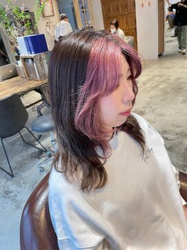 ナルヘアー 越谷(Nalu hair) 韓国風フェイスフレーミング/ピンクカラー/ミディアムウルフ