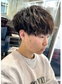 無造作マッシュメンズショート☆ツーブロックアッシュブラウン