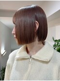 ブリーチなしダブルカラーピンクベージュミディアムボブ20代