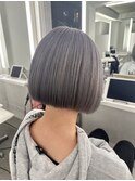ワンレンボブ ブリーチカラー グレー ダブルカラー  　【山口】