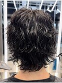 原宿メンズウルフカット縦落ちパーマ波巻きスパイラルパーマ
