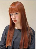 暖色カラー/暖色/オレンジ/ピンク/ボブ/重めカット