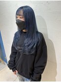 ブリーチ1回~ネイビーブルー×ロングウルフダブルカラー池袋東口