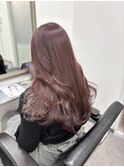 ブリーチなしピンク顔まわりレイヤー韓国前髪あり