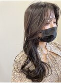 韓国風/顔回りレイヤーロング/グレーベージュ/デザインカラー