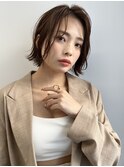 ★くびレイヤーエモージュ黒髪グレーベージュレイヤーロング前髪
