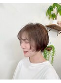 30代40代小顔ショートボブ☆シースルー前髪ミルクティーブラウン