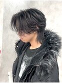 スペインカールスパイキーショートブルーブラックフェザーパーマ