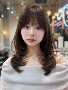 オリーブグレー×小顔[ココアベージュ/黒髪/くらげヘアー]