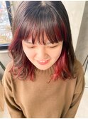 インナーカラー赤レッドフェイスカラーワインレッドチェリー