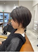 魅力倍増カールセミディシアーカラーダークアッシュショートヘア