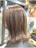 ロングショートワンカールパーマカーキグレージュ前髪錦糸町