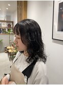 伸ばしかけにウェーブパーマ