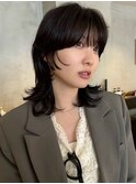 オリーブベージュ/レイヤーカット/顔周りレイヤー/シースルー
