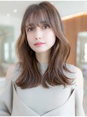 大人かわいい前髪セシルカットココアブラウンフリンジウェーブ