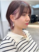 イヤリングカラーピンクベージュボブ20代