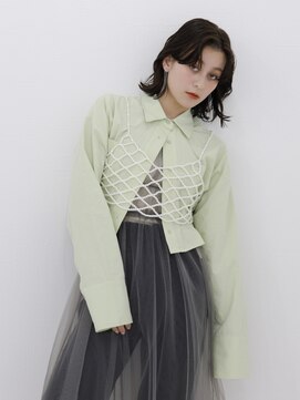 ミリー 梅田店(milly) 顔周りくびれカール×アッシュシアーカラー【milly梅田】