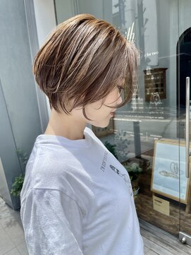 ヌード(NUDE) NUDE白髪染めハイライトカラー前髪なしショート大人ショートボブ