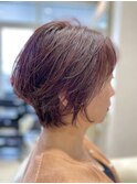 ラベンダーピンクブラウン×丸みショート