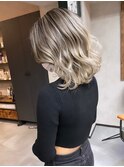 バレイヤージュ、グレージュカラー、ハイライト、ココアベージュ