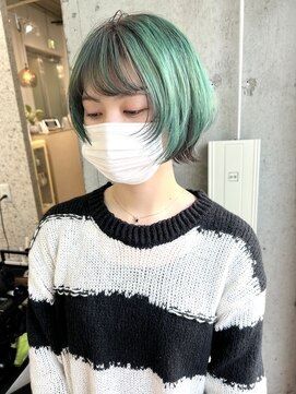 ラニヘアサロン(lani hair salon) 【天神/大名】グリーン＆ブラック【インナーカラー】