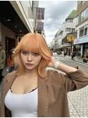 韓国風外ハネくびれボブペールアプリコットハイトーンブリーチ