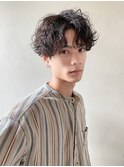 センターパートシャドウパーマ刈り上げマッシュウルフパーマ