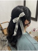ハーフアップお花池袋フラワーヘアアレンジ