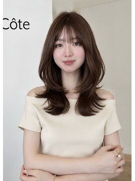コート 青山(Cote) ミディアムレイヤー くびれミディ チョコブラウン くびれヘア