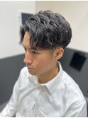2ブロック刈り上げ+ツイストスパイラルパーマ