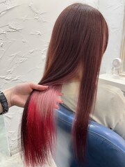 【SENA】インナーカラーグラデーション ピンク レッド赤髪